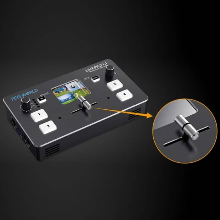 FEELWORLD LIVEPRO L1 Multikamera-Medien Live-Übertragung 4-Kanal-Live-Produktionsumschalter mit 2,0-Zoll-TFT-Bildschirm – Bild 6