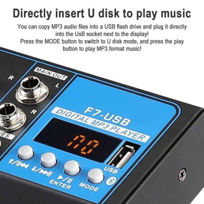 F7 Home 7-Kanal-Bluetooth-USB-Reverb-Mixer, EU-Stecker, F7 EU Plug – Bild 4