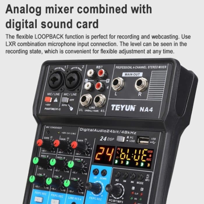 TEYUN NA4 4-Kanal-Kleinmischpult, Mobiltelefon-Soundkarte, Live-Übertragung, Computer-Aufnahmekonsolenprozessor, EU-Stecker, NA4 EU Plug – Bild 6