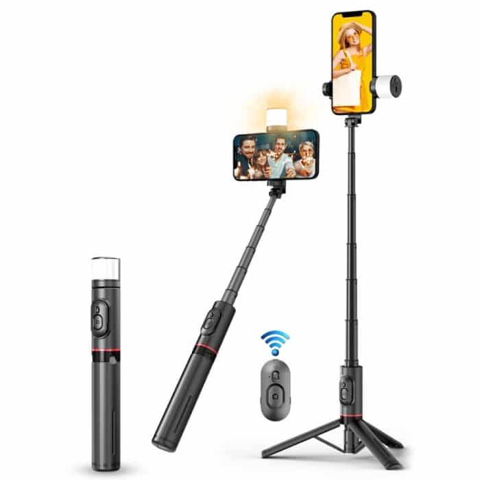MCP0347.jpg Q12s Bluetooth-Fernbedienung, drehbarer Fülllicht-Stativ, Selfie-Stick – Bild 1