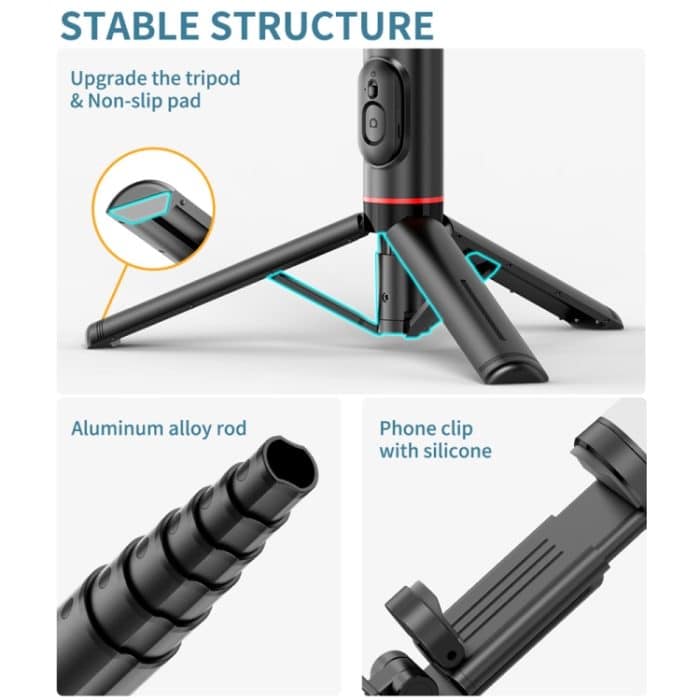 Q12s Bluetooth-Fernbedienung, drehbarer Fülllicht-Stativ, Selfie-Stick – Bild 3
