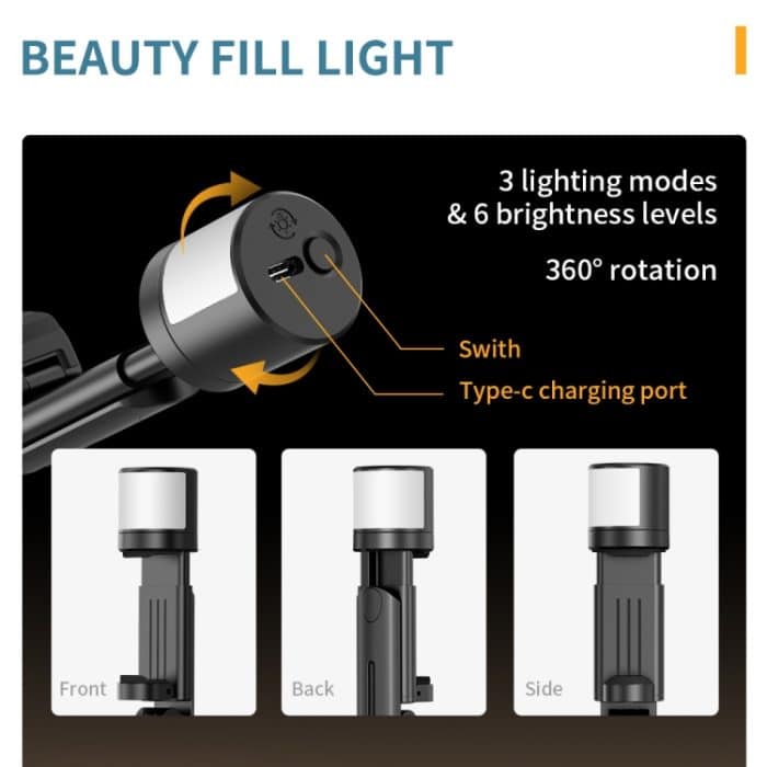 Q12s Bluetooth-Fernbedienung, drehbarer Fülllicht-Stativ, Selfie-Stick – Bild 5