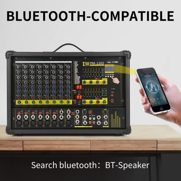 XTUGA PM1202 900 W 10-Kanal-Bühnenleistungsmixer 24-Bit-Multil-FX-Prozessor Dual 99 DSP-Effekt-DJ-Verstärker, PM1202 – Bild 11