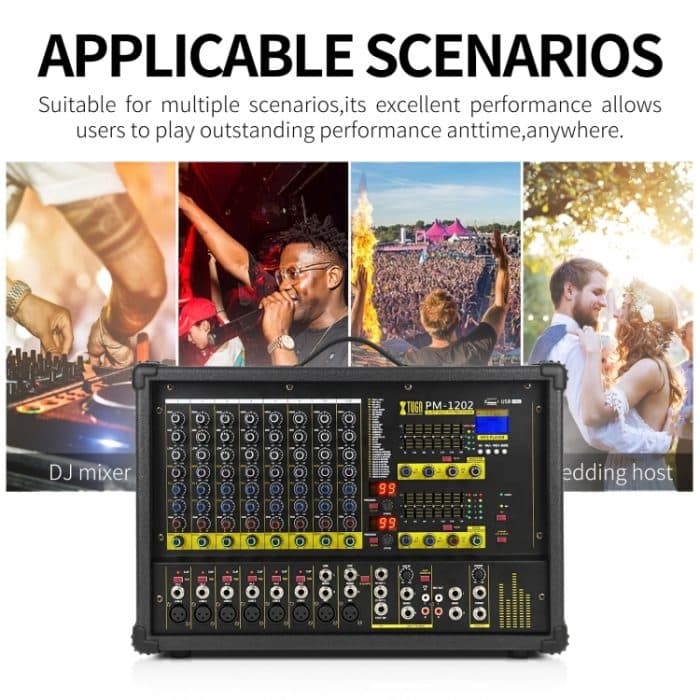 XTUGA PM1202 900 W 10-Kanal-Bühnenleistungsmixer 24-Bit-Multil-FX-Prozessor Dual 99 DSP-Effekt-DJ-Verstärker, PM1202 – Bild 12