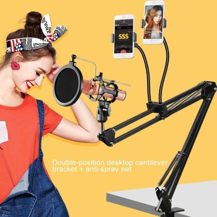 Dual Handy K Song Halterung 360-Grad-Richtung Cantilever Multifunktionale Lazy Microphone Live Broadcast-Halterung – Bild 4