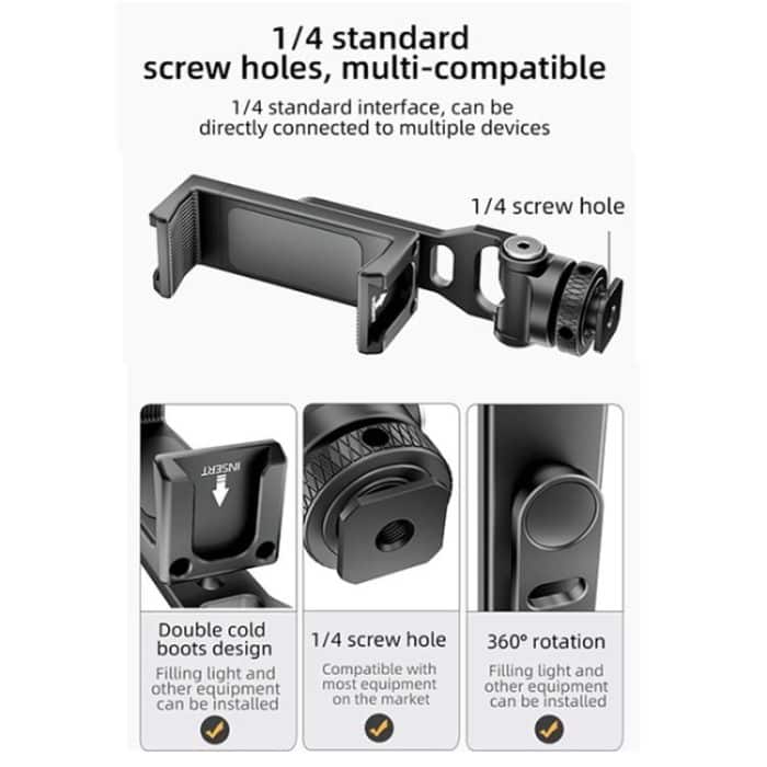 BEXIN PH-01 Desktop Live Broadcast Bracket 360 Phone Clamp Dual Cold Shoes Mount – Bild 11