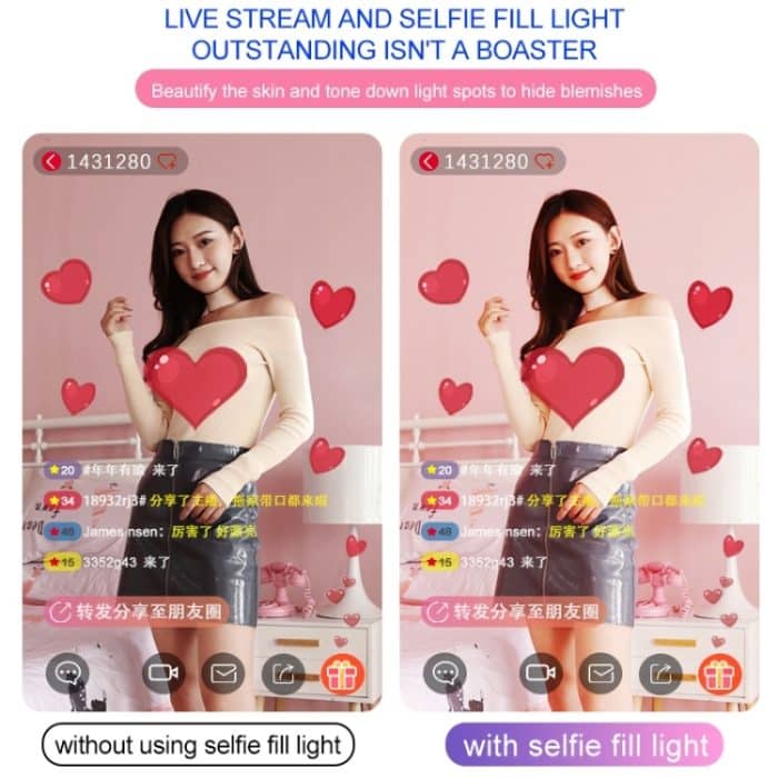 RK39 Tragbares dreifarbiges Fülllicht mit einstellbarer Helligkeit und Doppelarmen und Telefonclip – Bild 12