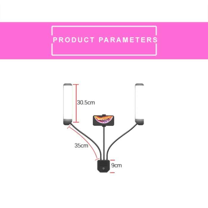 RK39 Tragbares dreifarbiges Fülllicht mit einstellbarer Helligkeit und Doppelarmen und Telefonclip – Bild 7