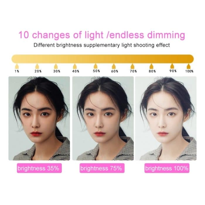 RK39 Tragbares dreifarbiges Fülllicht mit einstellbarer Helligkeit und Doppelarmen und Telefonclip – Bild 9