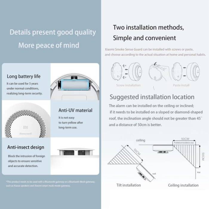 Original Xiaomi Mijia Honeywell Smart Feueralarm Rauchmelder Alarm, Arbeit mit Multifunktions-Gateway (CA1001) Mihome APP Control (Weiß) – Bild 9