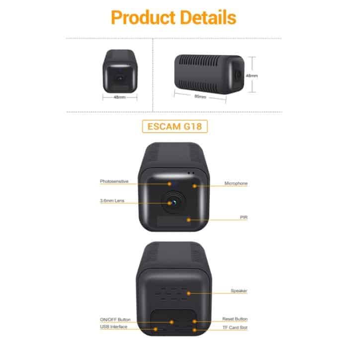 ESCAM G18 1080P Full HD wiederaufladbare WiFi-IP-Kamera mit Akku, unterstützt Nachtsicht / PIR-Bewegungserkennung / TF-Karte / Zwei-Wege-Audio, G18 – Bild 14