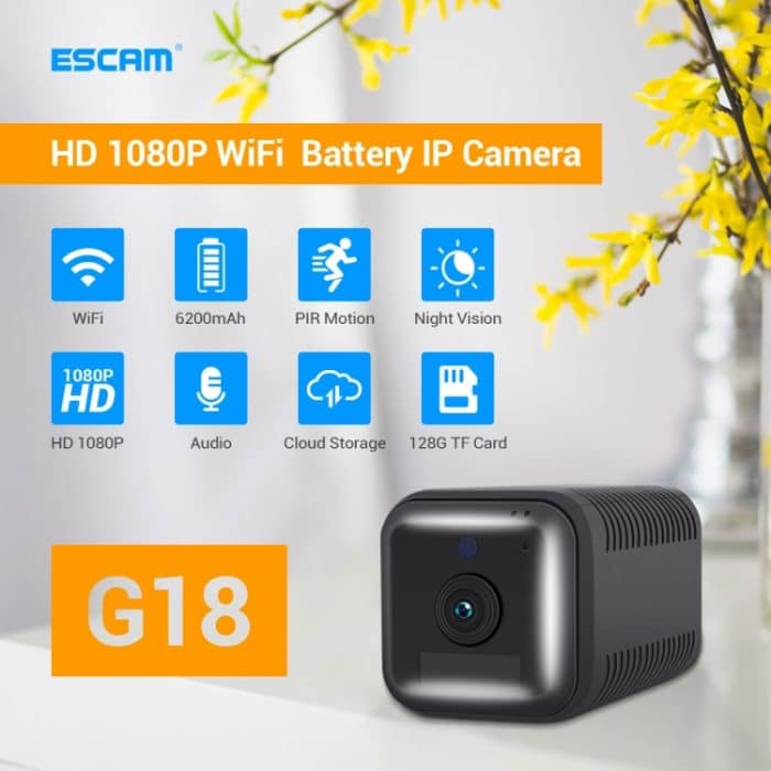 ESCAM G18 1080P Full HD wiederaufladbare WiFi-IP-Kamera mit Akku, unterstützt Nachtsicht / PIR-Bewegungserkennung / TF-Karte / Zwei-Wege-Audio, G18 – Bild 6