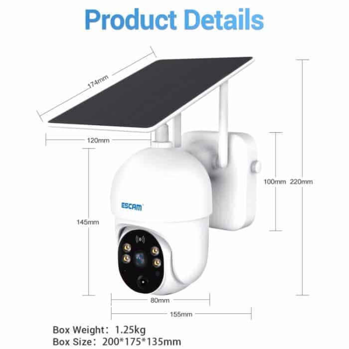 ESCAM QF255 2,0 Mio. Pixel 1080p HD WIFI-Solarkamera, Unterstützung mit zwei Wege-Voice & Pir Motion Detection & Night Vision & TF-Karte – Bild 16