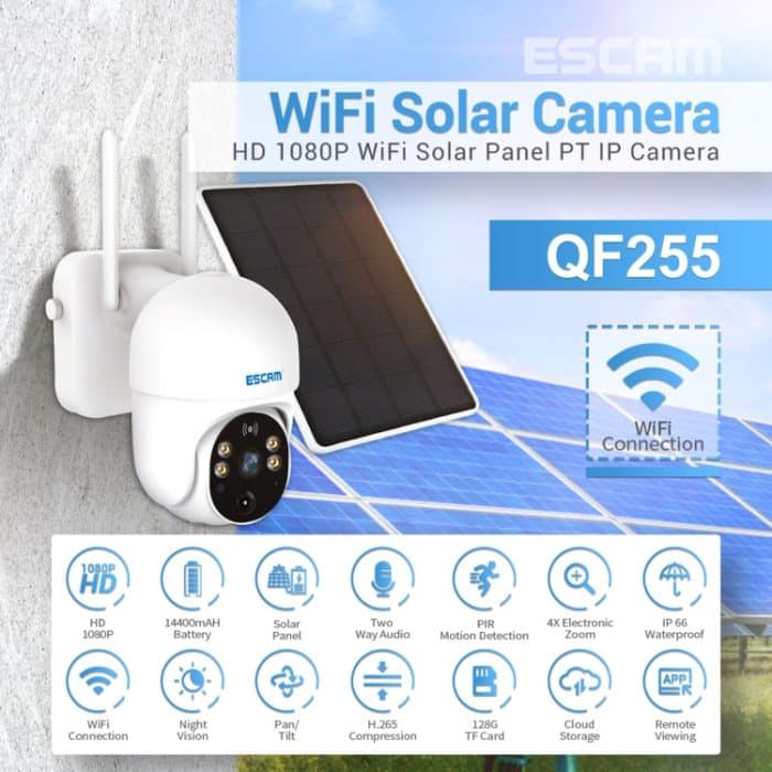 ESCAM QF255 2,0 Mio. Pixel 1080p HD WIFI-Solarkamera, Unterstützung mit zwei Wege-Voice & Pir Motion Detection & Night Vision & TF-Karte – Bild 4
