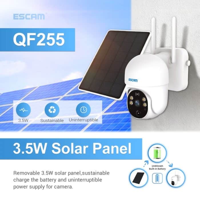 ESCAM QF255 2,0 Mio. Pixel 1080p HD WIFI-Solarkamera, Unterstützung mit zwei Wege-Voice & Pir Motion Detection & Night Vision & TF-Karte – Bild 6
