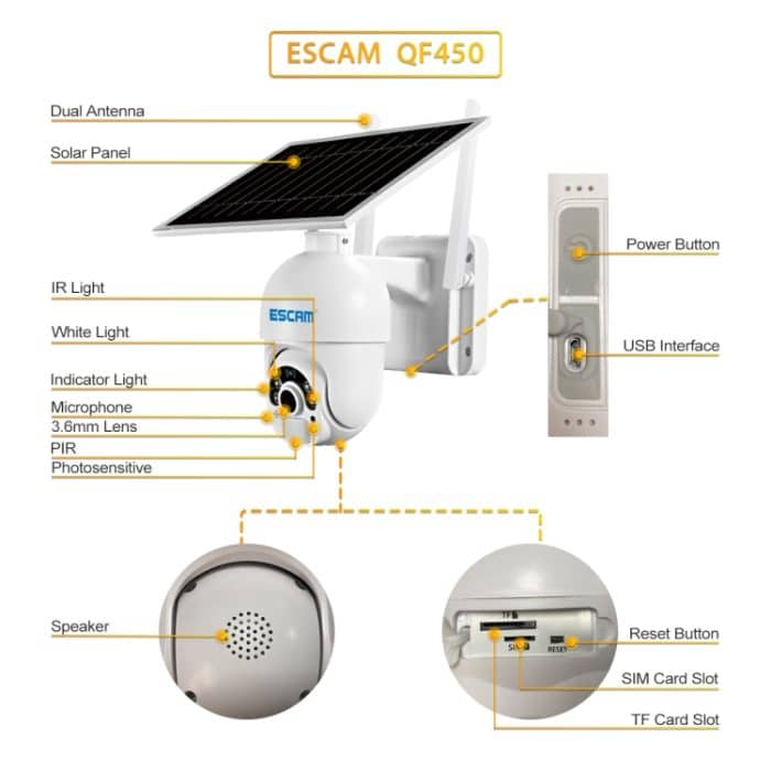 ESCAM QF450 HD 1080P 4G US-Version Solarbetriebene IP-Kamera ohne Erinnerung, Unterstützung von zwei Wege Audio & Pir Motion Detection & Night Vision & TF-Karte – Bild 12