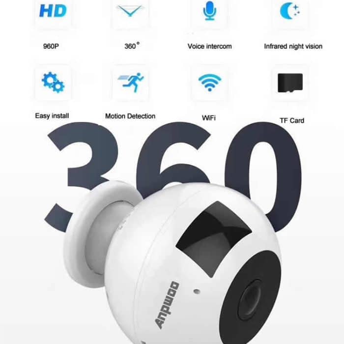 Anpwoo MN003 360 Grad Panorama 960P HD WiFi IP-Kamera, Unterstützung Bewegungserkennung & Infrarot Nachtsicht & TF-Karte (max. 64 GB) – Bild 6