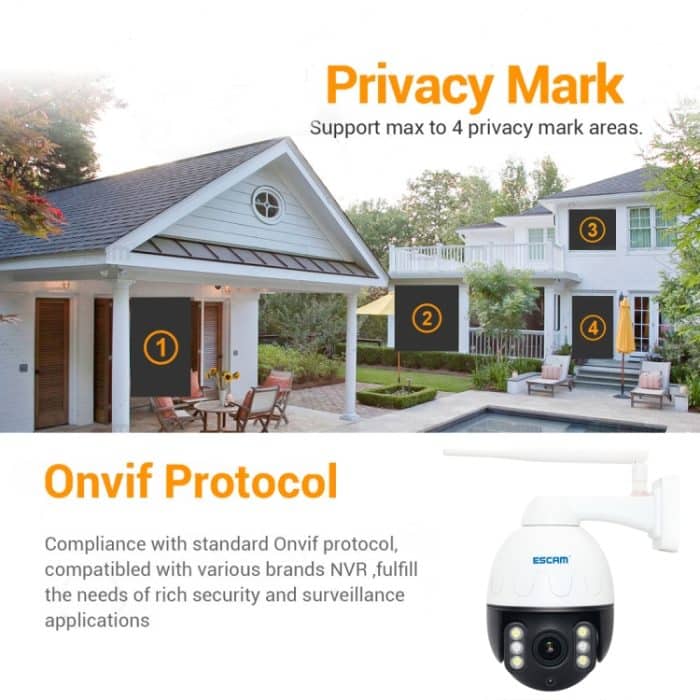 ESCAM Q5068 H.265 5 MP Schwenk-/Neige-/4fach-Zoom-WLAN-wasserdichte IP-Kamera, unterstützt ONVIF Zwei-Wege-Gespräch und Nachtsicht, AU-Stecker, EU Plug, AU Plug, UK Plug, US Plug – Bild 12