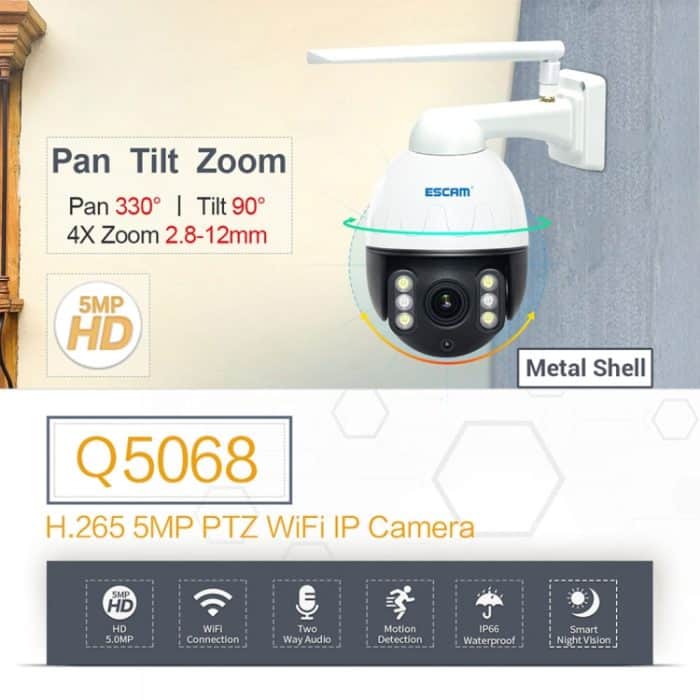 ESCAM Q5068 H.265 5 MP Schwenk-/Neige-/4fach-Zoom-WLAN-wasserdichte IP-Kamera, unterstützt ONVIF Zwei-Wege-Gespräch und Nachtsicht, AU-Stecker, EU Plug, AU Plug, UK Plug, US Plug – Bild 7