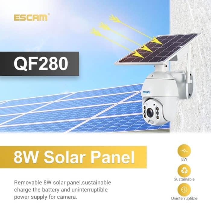 ESCAM QF280 HD 1080P IP66 wasserdichte WiFi-Solarpanel-PT-IP-Kamera ohne Batterie, unterstützt Nachtsicht/Bewegungserkennung/TF-Karte/Zwei-Wege-Audio, without Battery – Bild 9