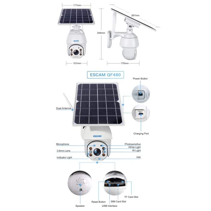 ESCAM QF480 US-Version HD 1080P IP66 wasserdichte 4G-Solarpanel-PT-IP-Kamera ohne Batterie, unterstützt Nachtsicht/Bewegungserkennung/TF-Karte/Zwei-Wege-Audio, without Battery(US Version) – Bild 15