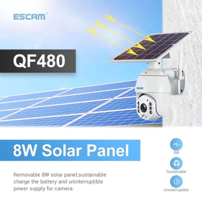 ESCAM QF480 EU-Version HD 1080P IP66 wasserdichte 4G-Solarpanel-PT-IP-Kamera mit Akku, unterstützt Nachtsicht/Bewegungserkennung/TF-Karte/Zwei-Wege-Audio, with Battery(EU Version) – Bild 8