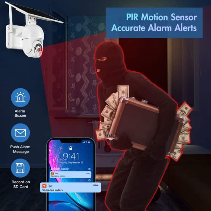 T22 1080P Full HD Solar Powered WiFi-Kamera, Unterstützung PIR-Alarm, Nachtsicht, Zwei-Wege-Audio, TF-Karte – Bild 9