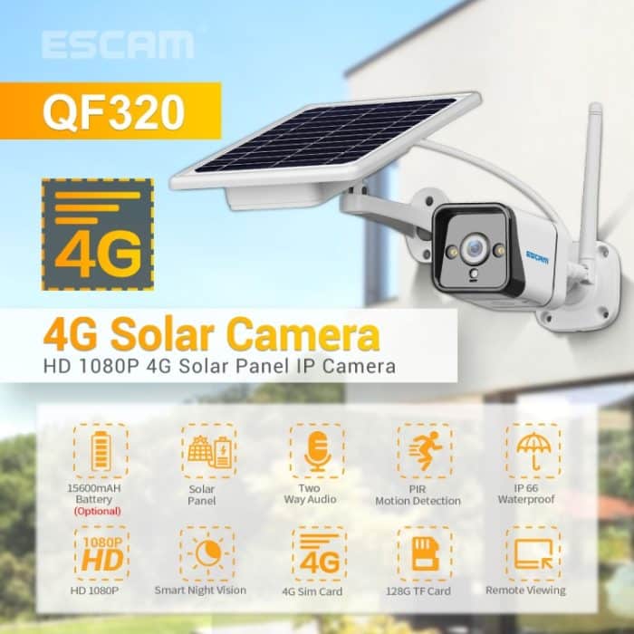 ESCAM QF320 HD 1080P 4G Solarpanel IP-Kamera, Unterstützung von Nachtsicht- und TF-Karten- und PIR-Bewegungserkennung sowie Zwei-Wege-Audio – Bild 6
