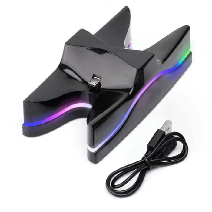 Spezielle UFO-Form, 2 x USB-Ladestation/Controller-Ladeständer für PS4, Playstation 4 mit mehrfarbiger LED, For PS – Bild 2