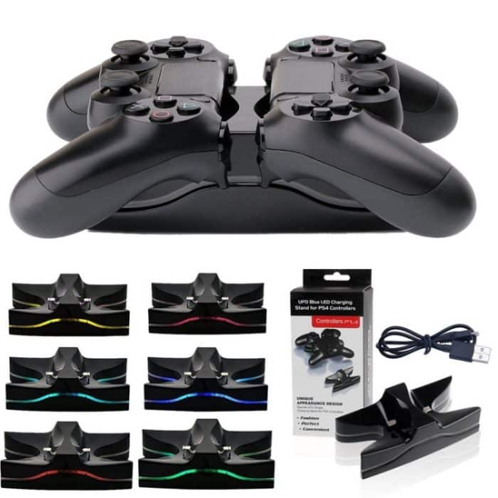 Spezielle UFO-Form, 2 x USB-Ladestation/Controller-Ladeständer für PS4, Playstation 4 mit mehrfarbiger LED, For PS – Bild 5