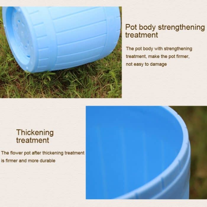 10 Stück künstlicher Holzfass-Blumentopf aus Kunstharz mit Tablett, Durchmesser oben: 9 cm, Höhe: 6,5 cm, Top Diameter: 9cm – Bild 5