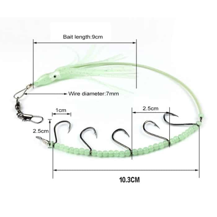 HENGJIA 32cm / 7g Angelmesser Fischdraht Leuchtendes Nachtlicht Octopus Tintenfischhaken 5 Haken – Bild 6