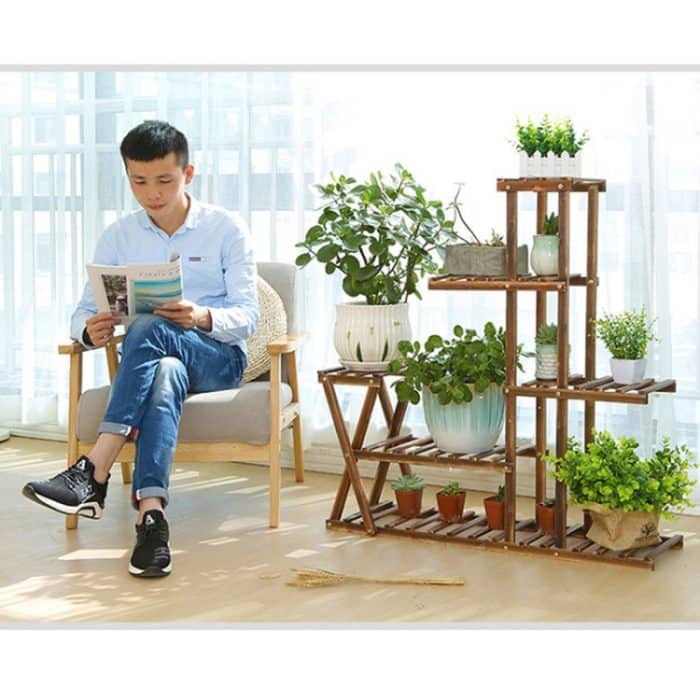 Hölzerne Pflanze Blumen Display Stand Holz Topf Regal Lagerregal – Bild 8