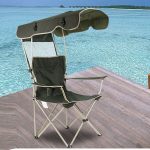 Outdoor Sonnenschutz Klappstuhl Multifunktionale Tragbare Angeln Strand Lounge Stuhl Mit Sonnenschirm Aluminium Klappstuhl, Folding Chair(Dark Green) – Bild 2
