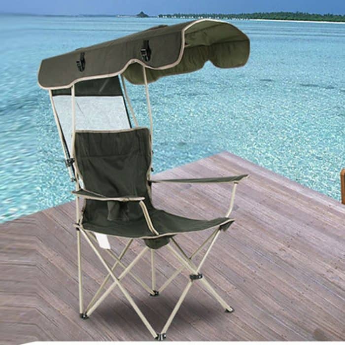 Outdoor Sonnenschutz Klappstuhl Multifunktionale Tragbare Angeln Strand Lounge Stuhl Mit Sonnenschirm Aluminium Klappstuhl, Folding Chair(Dark Green) – Bild 2
