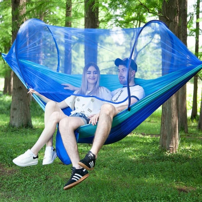 Tragbare Outdoor-Camping-Vollautomatische Fallschirm-Hängematte aus Nylon mit Moskitonetzen, Größe: 290 x 140 cm, 290x140cm Pink Blue, 290x140cm Green, 290x140cm Blue, 290x140cm Orange – Bild 11