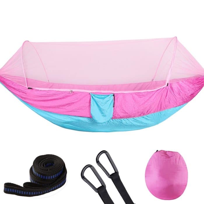 Tragbare Outdoor-Camping-Vollautomatische Fallschirm-Hängematte aus Nylon mit Moskitonetzen, Größe: 290 x 140 cm, 290x140cm Pink Blue, 290x140cm Green, 290x140cm Blue, 290x140cm Orange – Bild 3