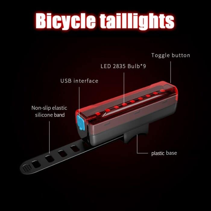 A02 Fahrradrücklicht Fahrradfahren Motorrad Elektroauto LED Mountainbike USB Aufladen Sicherheitswarnleuchte (50 Stunden, Plastiktüte) – Bild 11