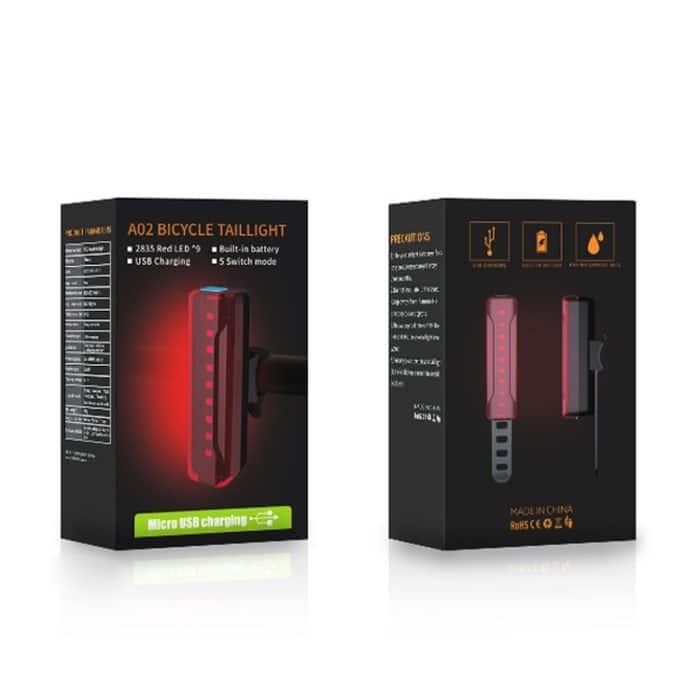 A02 Fahrradrücklicht Fahrradfahren Motorrad Elektroauto LED Mountainbike USB Aufladen Sicherheitswarnleuchte (50 Stunden, Plastiktüte) – Bild 5