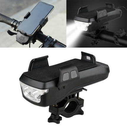 USB-Lade-Fahrradlicht, vorderes Lenker-LED-Licht, mit Halterung und elektrischer Hupe, 2400-mAh-Akku