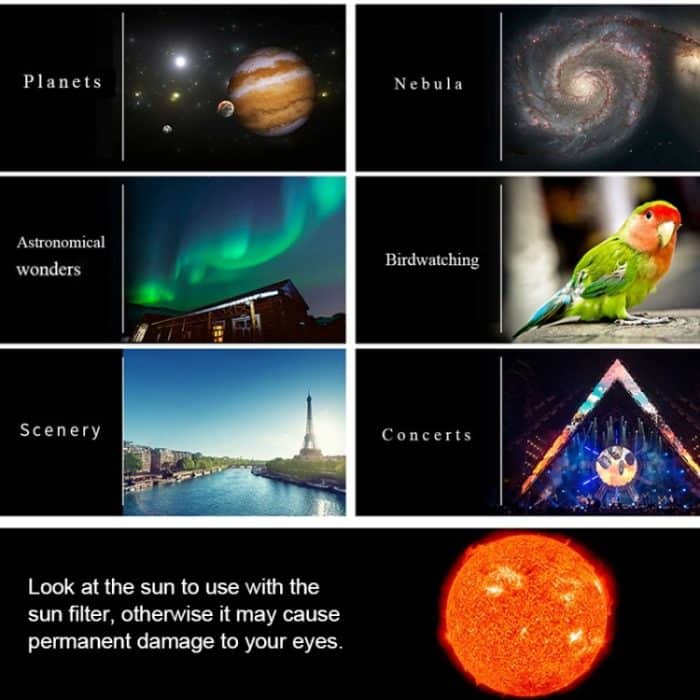 WR852-3 16x/66x70 High-Definition-High-Times-Astronomisches Teleskop mit Stativ, Telefonbefestigungsclip und Mondfilter, 66x70 White + Moon Filter, 66x70 Blue + Moon Filter – Bild 7