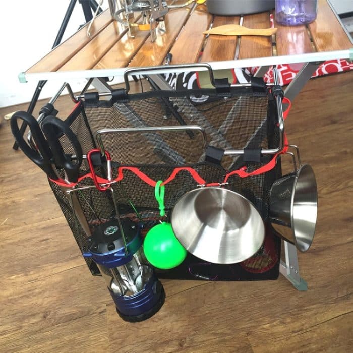 Outdoor Picknick Camping Faltbarer Mesh Korb Metallhalterung Kochgeschirrhalter Organizer Rack – Bild 6