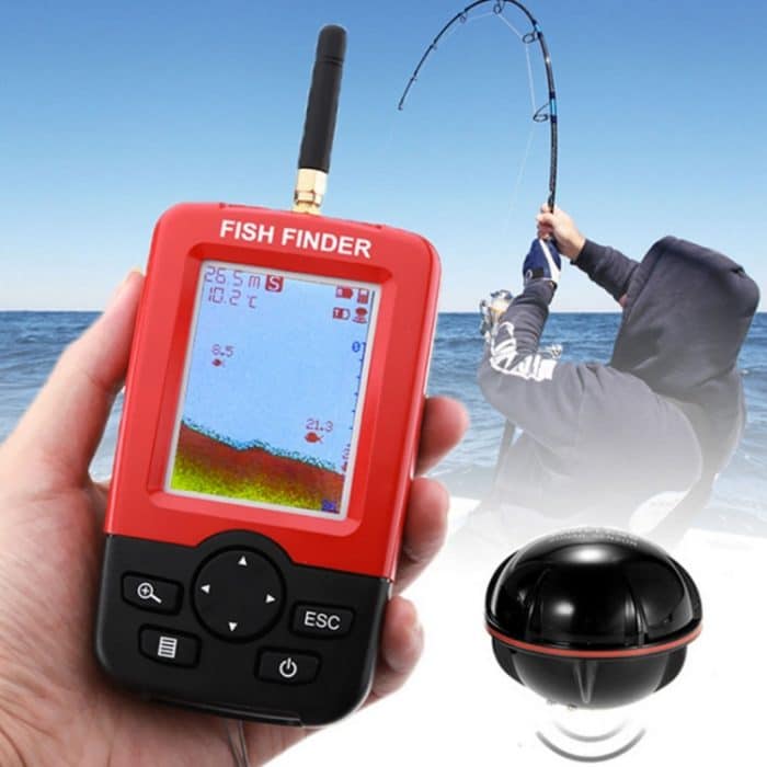 XJ-01 Drahtloser Fischdetektor 125-kHz-Sonarsensor 0,6-36 m Tiefenortung Fischfinder mit 2,4-Zoll-LCD-Bildschirm und Antenne, eingebauter Wassertemperatursensor – Bild 1