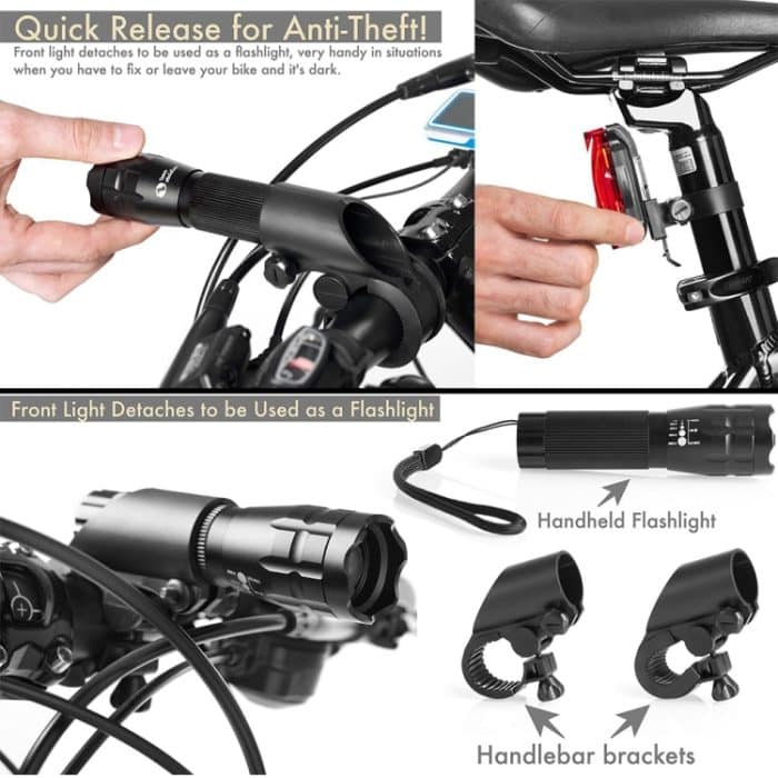 5W Mountainbike Scheinwerfer Zoom Blendung Wasserdichte Taschenlampe Set Autoscheinwerfer + Rücklicht (Set Eins) – Bild 7