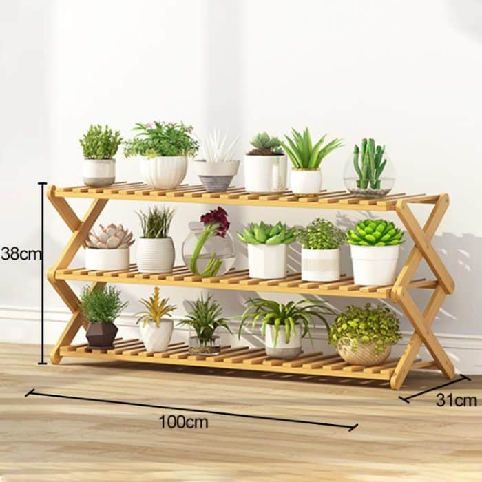 3-lagiger Balkon Wohnzimmer Zusammenklappbarer Blumenständer aus massivem Holz Topfpflanzregale, Länge: 100 cm – Bild 7