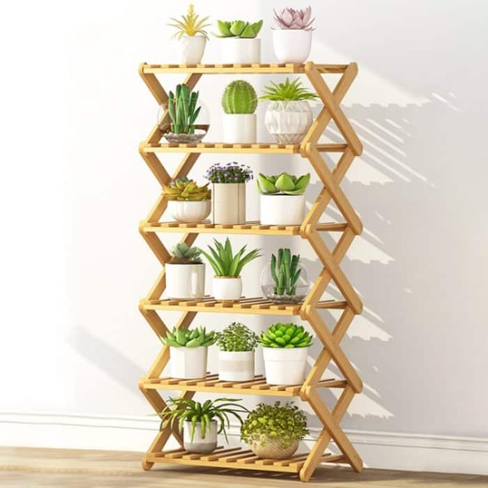 6-lagiger Balkon Wohnzimmer Zusammenklappbarer Blumenständer aus massivem Holz Topfpflanzregale, Länge: 50 cm – Bild 2