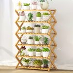 6-lagiger Balkon Wohnzimmer Faltbarer Blumenständer aus massivem Holz Topfpflanzregale, Länge: 70 cm – Bild 2