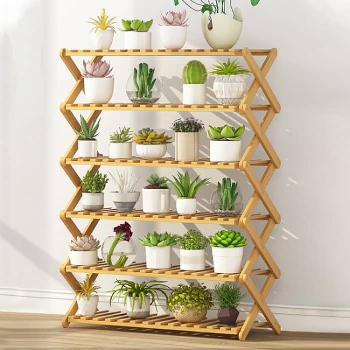 6-lagiger Balkon Wohnzimmer Zusammenklappbarer Blumenständer aus massivem Holz Topfpflanzregale, Länge: 80 cm – Bild 1