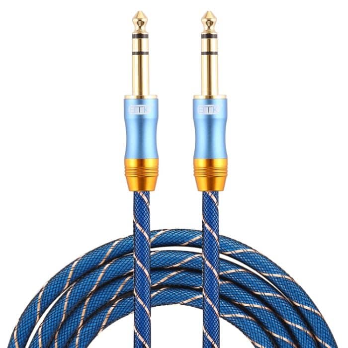 EMK 6,35 mm Stecker auf Stecker, 4 Abschnitte, vergoldetes Steckergitter, geflochtenes Nylon-Audiokabel für Lautsprecher, Verstärker, Mixer, Länge: 2 m – Bild 2