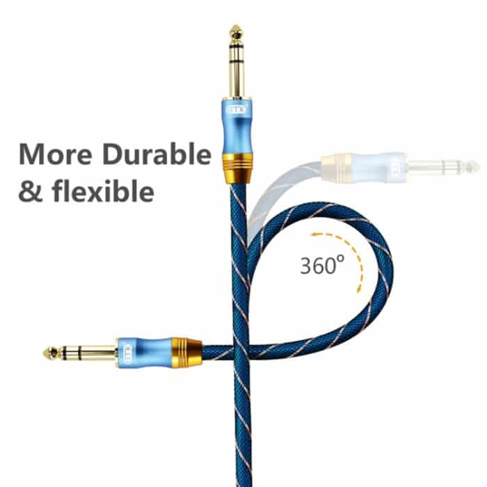 EMK 6,35 mm Stecker auf Stecker, 4 Abschnitte, vergoldetes Steckergitter, geflochtenes Nylon-Audiokabel für Lautsprecher, Verstärker, Mixer, Länge: 2 m – Bild 5
